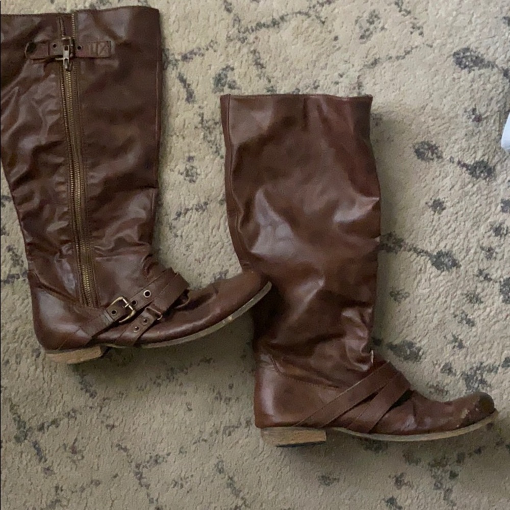 Brown leather boots